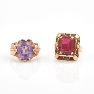 Lot 146 - Two Gold and Stone Rings, 14K 6 dwt. all