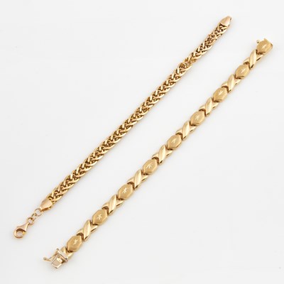 Lot 150 - Two Gold Flexible Bracelets, 14K 9 dwt., damaged