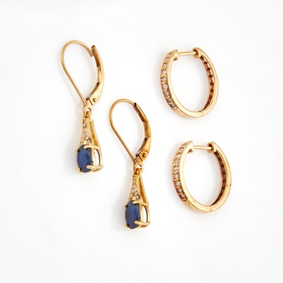 Lot 153 - Two Diamond Earrings and Two Gold and Stone Earrings, 10K 2 dwt. all