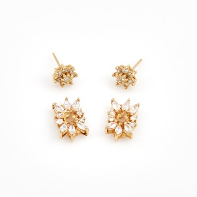 Lot 158 - Two Diamond Earrings and Two Jackets, 14K 3 dwt.