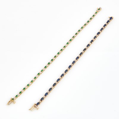 Lot 185 - Two Gold and Stone Flexible Bracelets, 14K 11 dwt. all