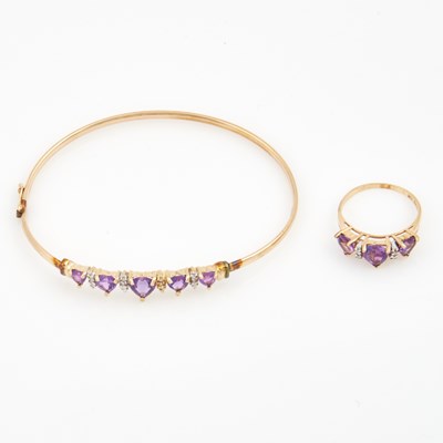 Lot 191 - Diamond and Stone Ring and Rigid Bracelet, 10K 4 dwt. all, stone missing