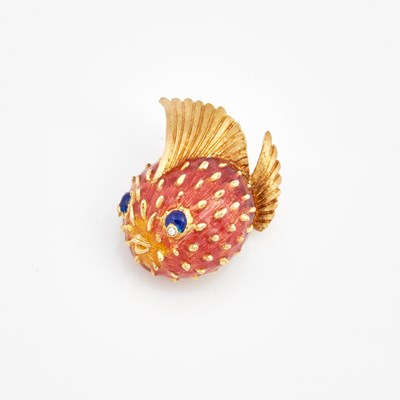 Lot 209 - Diamond and Enamel Pin, 18K 11 dwt. all