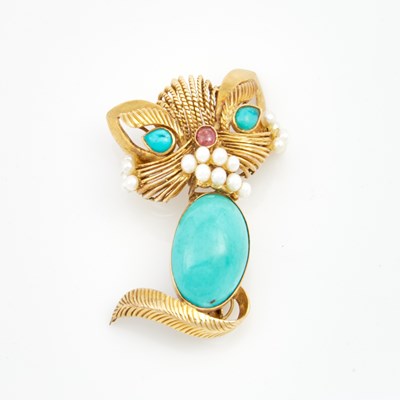 Lot 212 - Gold, Bead and Stone Pin, 14K 9 dwt. all
