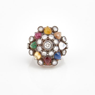 Lot 213 - Diamond and Stone Ring, 19 diamonds about 1.75 cts., 14K 6 dwt. all