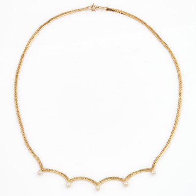 Lot 231 - Gold and Bead Necklace, 14K 3 dwt. all