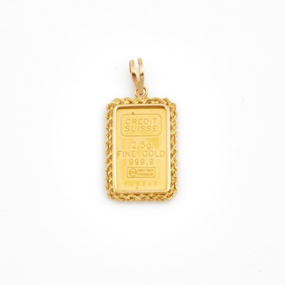 Lot 232 - Gold Swiss Bar Pendant, 24K and 14K 2 dwt. all