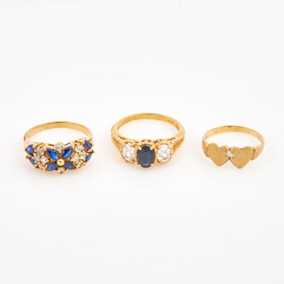 Lot 236 - Diamond Ring and Gold and Stone Ring, 14K 3 dwt. all and Metal Ring