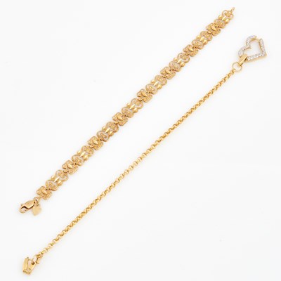Lot 238 - Diamond Flexible Bracelet and Gold Flexible Bracelet, 14K 7 dwt.