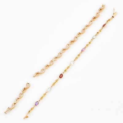 Lot 242 - Two Gold and Stone Flexible Bracelets, 14K 9 dwt. all, stones missing, damaged