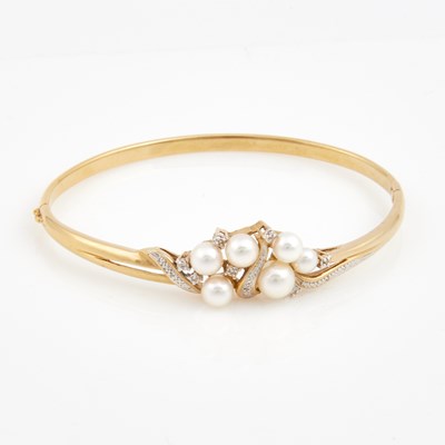Lot 247 - Diamond and Bead Rigid Bracelet, 14K 7 dwt. all
