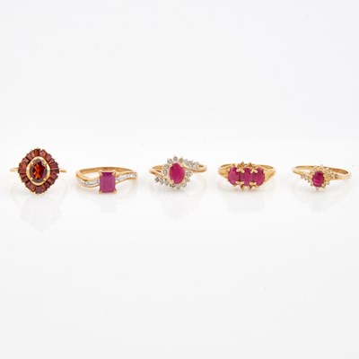 Lot 248 - Five Diamond and Stone Rings, 10K 8 dwt. all