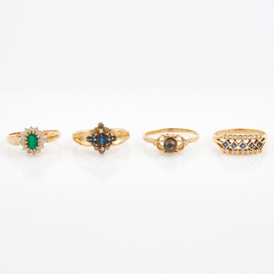 Lot 250 - Four Diamond and Stone Rings, 14K and 10K 6 dwt. all