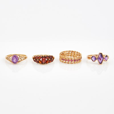 Lot 251 - Four Gold and Stone Rings, 10K 6 dwt. all