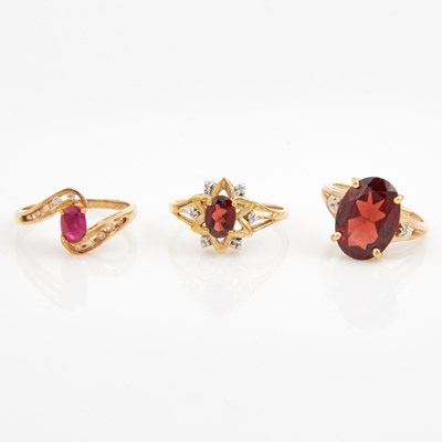 Lot 252 - Three Diamond and Stone Rings, 10K 5 dwt. all