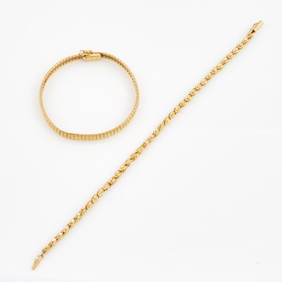 Lot 254 - Two Gold Flexible Bracelets, 14K 13 dwt.