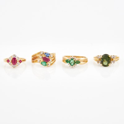 Lot 256 - Four Diamond and Stone Rings, 14K 8 dwt. all