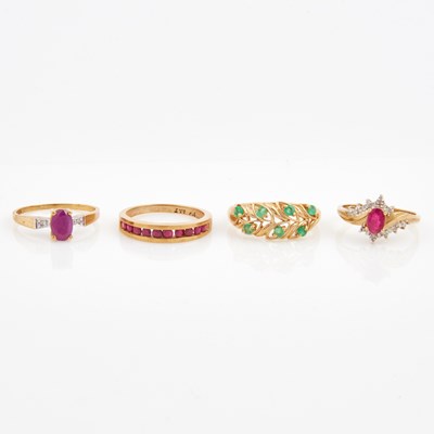 Lot 257 - Four Diamond and Stone Rings, 10k 6 dwt. all