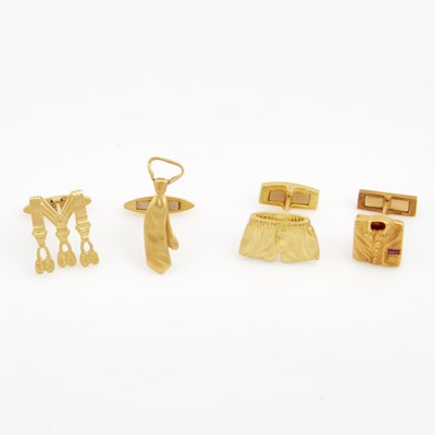 Lot 264 - Four Gold and Stone Cuff Links, 18K 23 dwt.