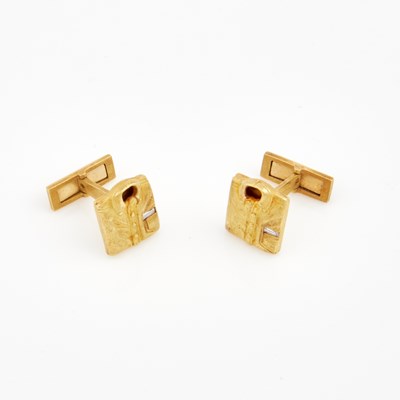Lot 266 - Two Diamond Cuff Links, 18K 14 dwt.