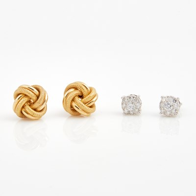 Lot 298 - Two Diamond Earrings and Two Gold Earrings, 14K 4 dwt.