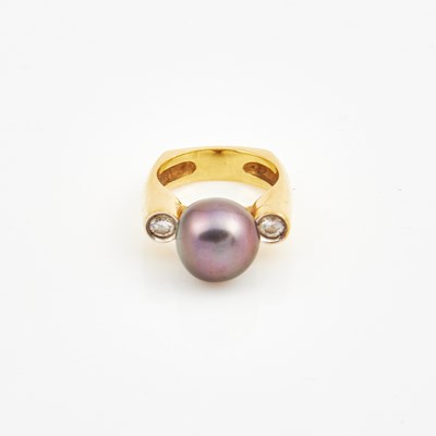 Lot 310 - Diamond and Bead Ring, 2 stones about 0.30 ct., 18K 7 dwt. all