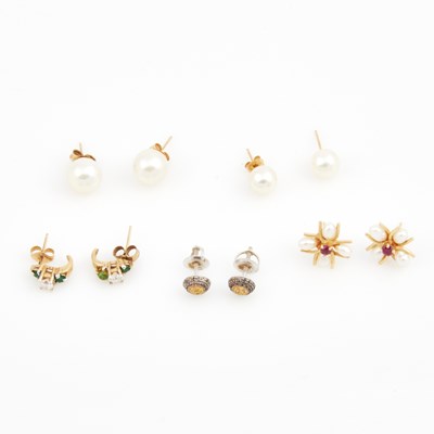 Lot 312 - Ten Bead and Stone Earrings, 14K 5 dwt. all