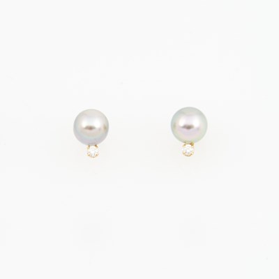 Lot 314 - Two Diamond and Bead Earrings, 14K 2 dwt. all