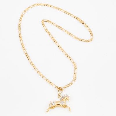 Lot 319 - Gold and Stone Pendant and Neck Chain, 14K 15 dwt. all, damaged and stone missing