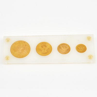 Lot 334 - Set of 4 US Gold Coins: American Eagle - $20--1895, $10--1907, $5--1887 and $2.5--1878