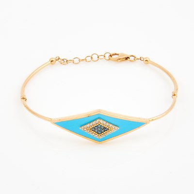 Lot 351 - Diamond and Enamel Rigid Bracelet, 18K 4 dwt. all