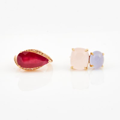 Lot 352 - Diamond and Stone Ring and Gold and Stone Ring, 14K 6 dwt. all
