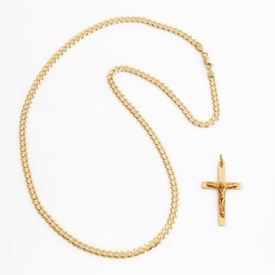 Lot 397 - Gold Pendant and Neck Chain, 14K 8 dwt and 10K 1 dwt.