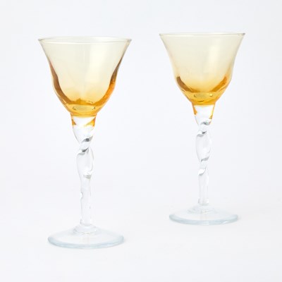 Lot 3196 - Pair of Italian Hand-Blown Tall Toasting Wine Glasses