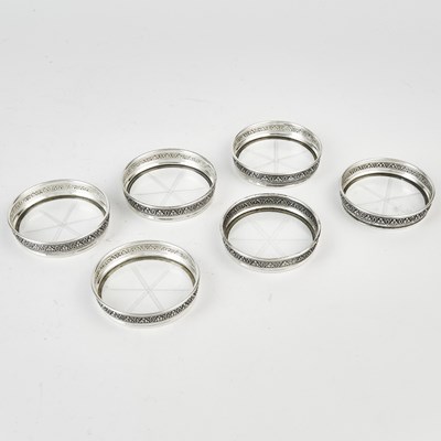 Lot 3168 - Set of Six Birks Sterling Silver & Glass Coasters