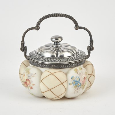 Lot 3312 - Mount Washington Glass Co. Silver Plate and Molded Glass "Crown Milano" Sweetmeat Jar