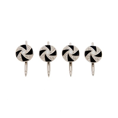 Lot 159 - Four White Gold, Black Onyx and Diamond Shirt Studs