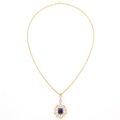 Lot 1221 - Gold, Sapphire and Diamond Pendant on Chain