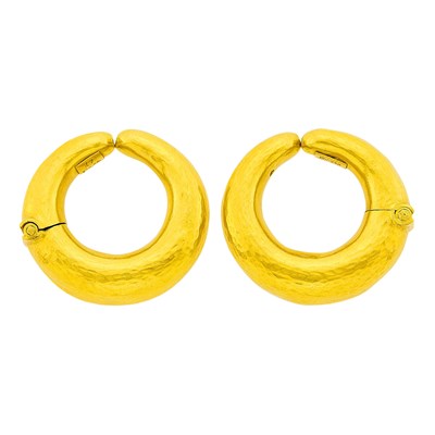 Lot 97 - Pair of Hammered High Karat Gold Hoop Earclips