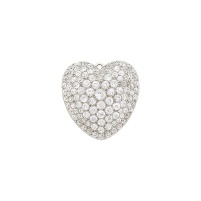 Lot 155 - Antique Platinum, Gold and Diamond Heart Pendant-Brooch