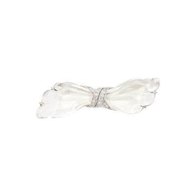 Lot 147 - Oscar Heyman & Brothers Platinum, Carved Rock Crystal and Diamond Bow Brooch