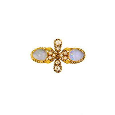 Lot 1190 - Antique Gold, Opal and Diamond Pin