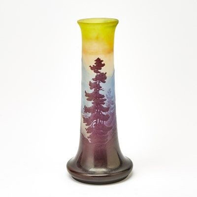 Lot 214 - Gallé Art Nouveau Acid-Etched Cameo Glass Sunset Landscape Vase