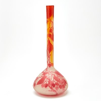 Lot 222 - Gallé Art Nouveau Acid-Etched Cameo Glass Tall Stick Neck Bud Vase