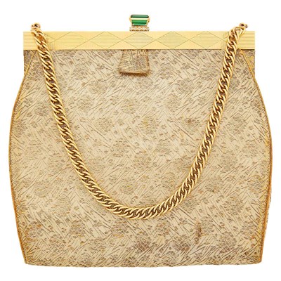 Lot 161 - Cartier Gold, Tourmaline, Diamond and Silk Brocade Purse