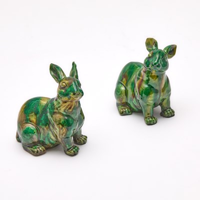 Lot 263 - Two Chinese Sancai-Style Glazed Porcelain Rabbits