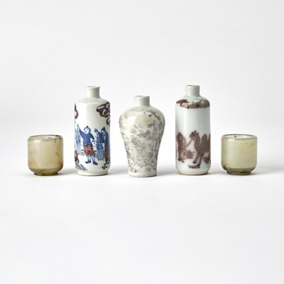 Lot 66 - Three Chinese Porcelain Snuff Bottles and Two Hardstone Cups