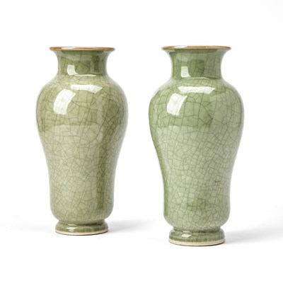 Lot 245 - A Pair of Chinese Celadon and Crackle Glazed Porcelain Vases