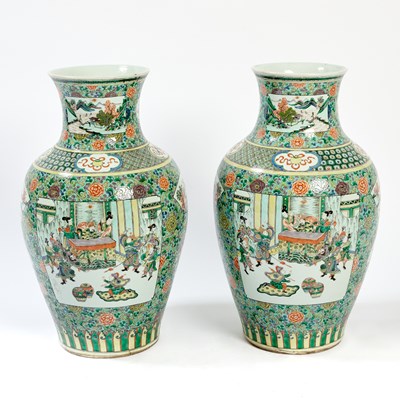 Lot 240 - A Large Pair of Chinese Famille Verte Porcelain Vases