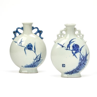 Lot 253 - A Matched Pair of Small Chinese Blue and White Porcelain Vases, Baoyueping